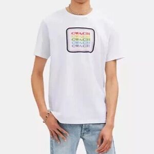 Men’s Coach White Multi Rainbow Short Sleeve Tee Shirt Size Large